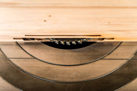 Close up circular saw in carpenters worshopの写真素材