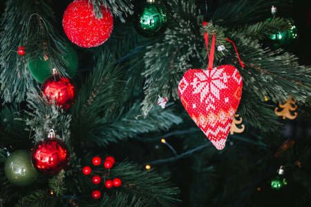 Close up of decorated artificial Christmas tree