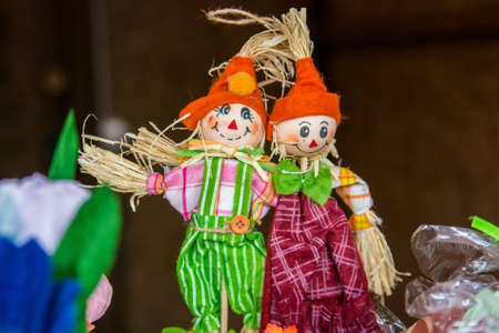 Two decorative straw stuffeds, russian folk toysの写真素材