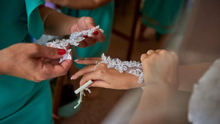 Dressing bride for weddingの写真素材