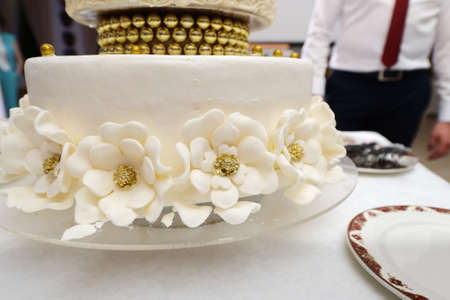 Close up beautiful tasty wedding cakeの写真素材