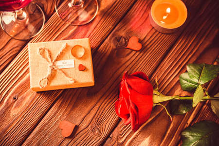 Valentines day background with rose and giftboxの写真素材