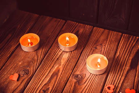 Valentines day background with candles, heartsの写真素材