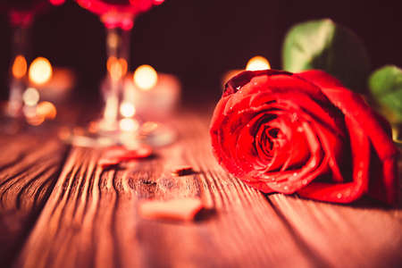 Valentines day background with red roseの写真素材