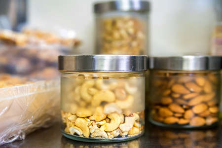 Nuts in jars closeの写真素材