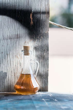 Seed oil in decanter healthy food conceptの写真素材
