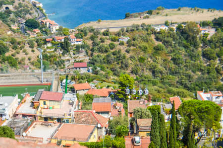 Sicilian landscape with cable carsの写真素材