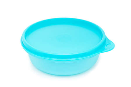 Empty transparent plastic bowl isolatedの写真素材