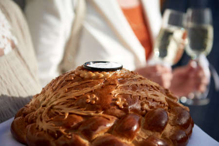 Close up round loaf wedding bread