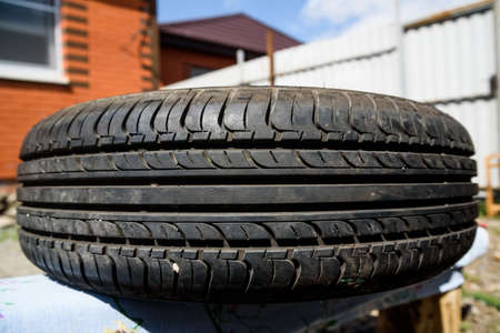 Close up used car tire textureの写真素材