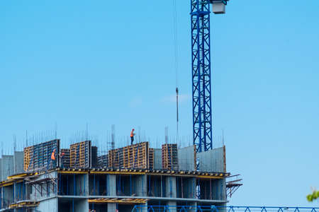 Construction site of building with scaffoldings