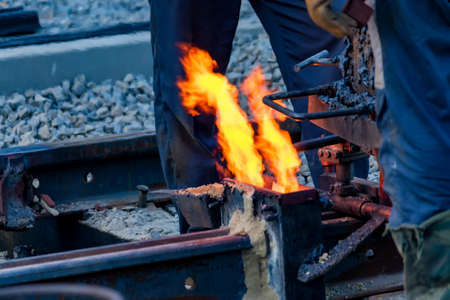 Welding fire at construction site outdoors close