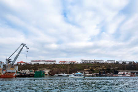 Industrial background with cranes in port on Black Seaの写真素材