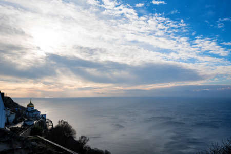 Beautiful view of small church on Cape Fiolent in Sevastopol, Crimeaの写真素材