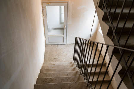 View of empty stairway in newly constructed appartment buildingの写真素材