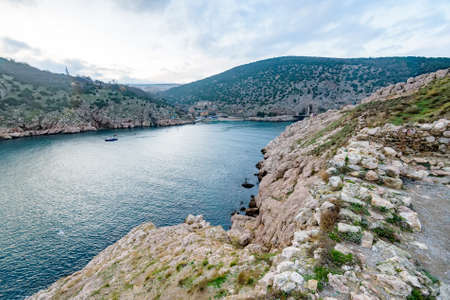 Panoramic image of Black Sea shore in Crimeaの写真素材