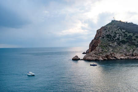 Panoramic image of Black Sea shore in Crimeaの写真素材