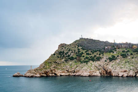 Panoramic image of Black Sea shore in Crimeaの写真素材