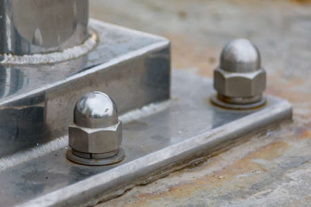 Close up stainless steel bollard or bitts in the dockの写真素材
