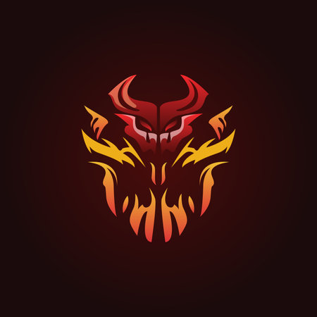 Devil head logo concept design on dark background. Vector illustration.のイラスト素材