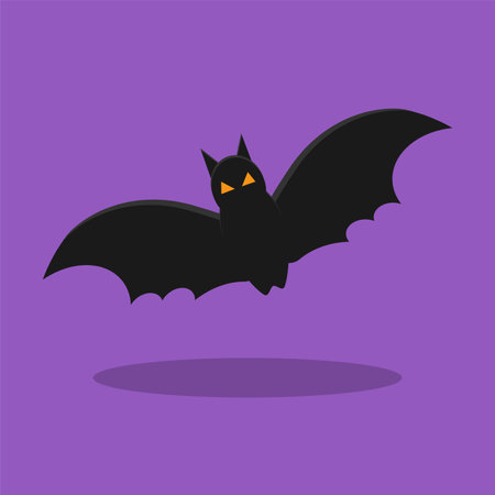 Halloween black bat on a purple background. Vector illustration, flat design.のイラスト素材