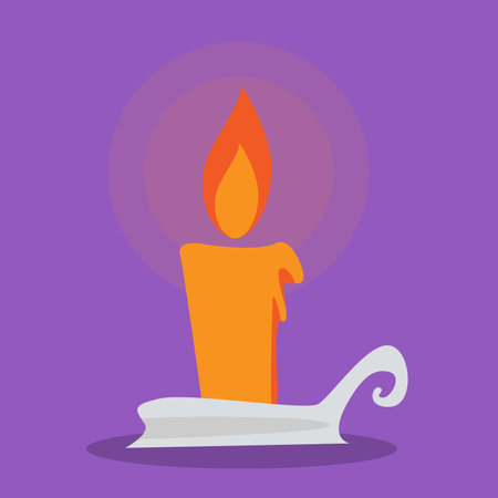 Burning candle in a candlestick. Vector illustration in flat styleのイラスト素材
