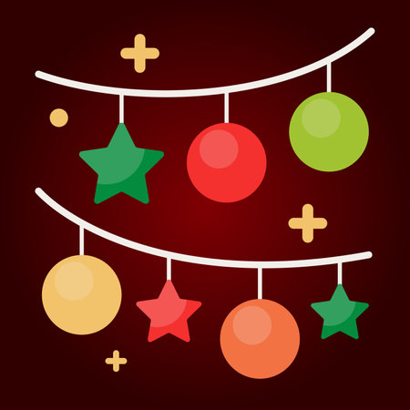 Christmas garland on red background. Vector illustration in flat style.のイラスト素材