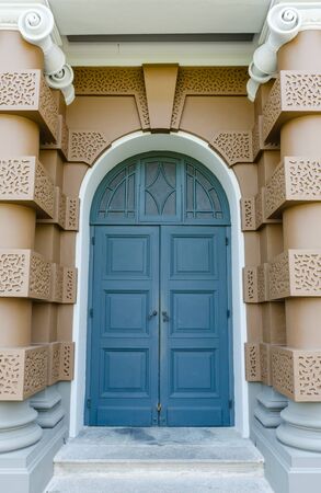 CLASSIC AND ANCIENT     BLUE WOODEN DOORの写真素材