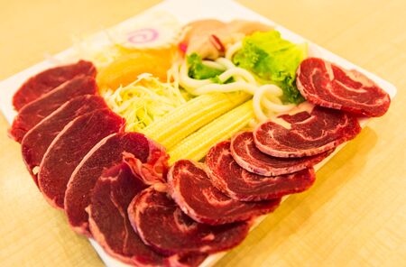 SLICE MEAT AND MANY  VEGETABLES FOR GRILLEDの写真素材