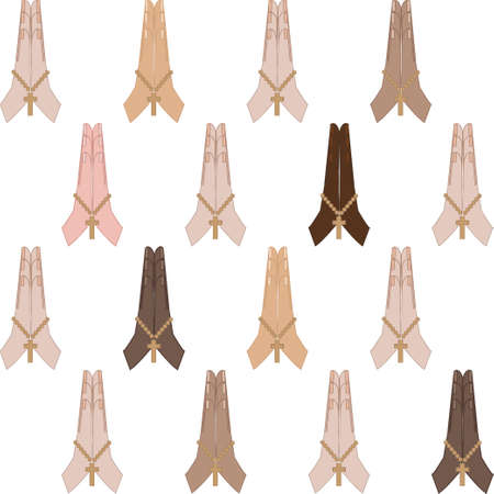 Clapping hands of different skin colors with cross- symbol of christian religion - seamless patternのイラスト素材