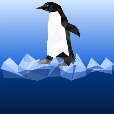penguin on ice in polygonal styleのイラスト素材