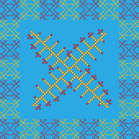 Shamanic ornament in red, yellow and blue colors by squaresのイラスト素材