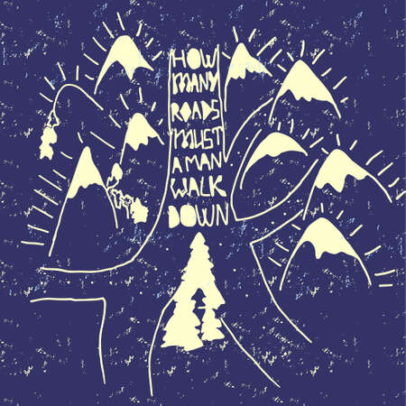 how many roads - motivational poster with hand drawn mountains and roads ands treesのイラスト素材