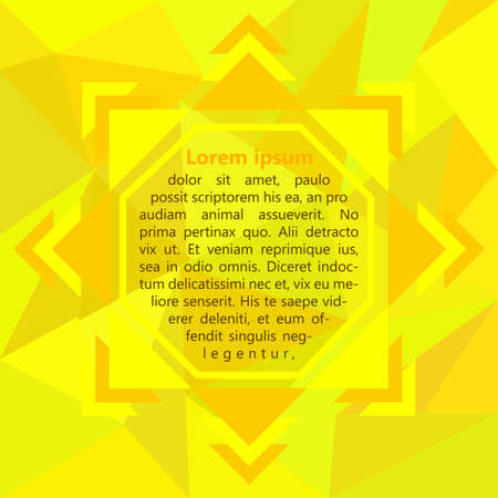 Abstract geometric frame with polygonal backdrop and test box in warm yellow colors - vector illustration template for cards, web design, flyersのイラスト素材