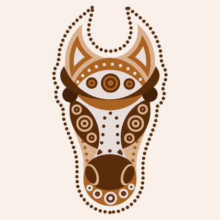 Horse mustang head with tribal ornament decoration. Vector illustration of tribal mascot for tatoo, print, maskのイラスト素材