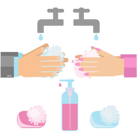 Hand washing with soap. Vector illustratuion of sanitary habit handwashingのイラスト素材