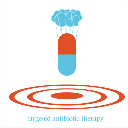 Targeted antibiotic therapy  concept with a pill capsule  like a bomb. illustration of medical problems, resistance to drugs, hospital policyのイラスト素材