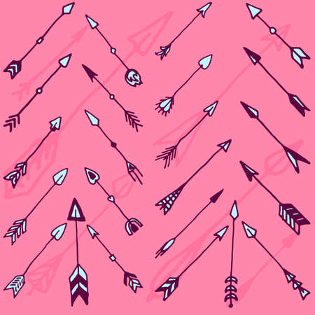 Hand drawn arrow set. Vector illustration of hipster design element on pink backgroundのイラスト素材