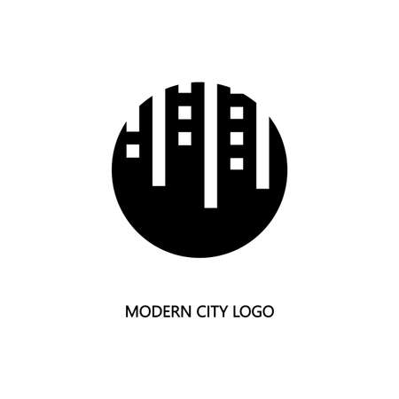 Modern city logo with buildings in a circle in black isolated on white backgroundのイラスト素材