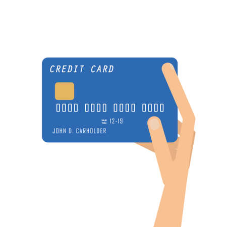 Hand holding credit card. Vector illustration in flat styleのイラスト素材