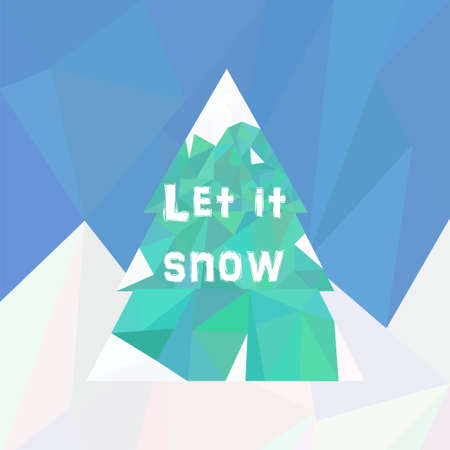 Fur tree covered in snow in low poly style. Vector illustration for new year, christmas, winter season greeting card.のイラスト素材