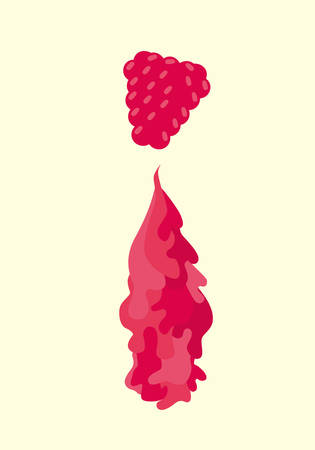 Raspberries with flowing juice. Vector crimson liquid waves and splash. Healthy diet illustration, vegetarian vegan food. Fresh juicy drink, tasty berryのイラスト素材