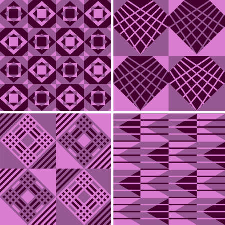 Set of four vector seamless geometrical patterns. Decorative retro background for cards, invitations, web design. Vintage digital paper tile.のイラスト素材