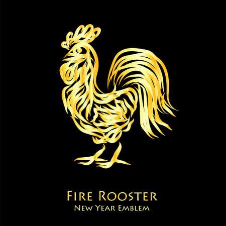 Fire gold rooster- symbol of new year 2017. Vector illustration of chinese calendar totem animal isolated on dark backgroundのイラスト素材