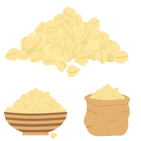 Chickpea pile isolated, in bag and bowl. Vector stock illustration of heap of beans traditionally used in arabic and indian cuisine in flat style.のイラスト素材