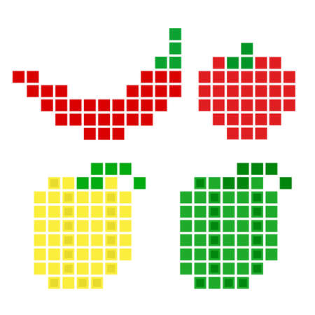 Pepper and tomato pixel set. Vector stock illustration of different kinds of vegetable by squaresのイラスト素材