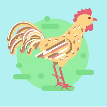 Chicken concept. Cute stock vector illustration of a domesticated bird in flat style for eco farm, easter decoration, poultry.Cartoon character.のイラスト素材