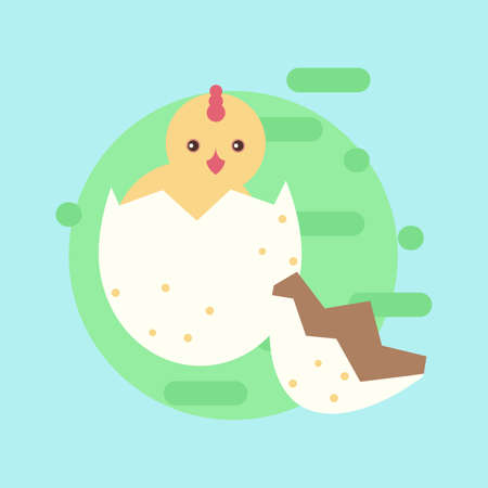 Chicken concept. Cute stock vector illustration of a domesticated bird in flat style for eco farm, easter decoration, poultry.Cartoon character.のイラスト素材