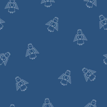 Christmas seamless pattern with little white angels on blue background. Stock vector illustrationのイラスト素材