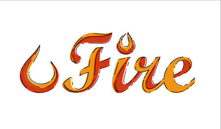 Fire word isolated on white backgroud. Stock vector illustration of letters in red orange colors with flames element. Mbe style.のイラスト素材